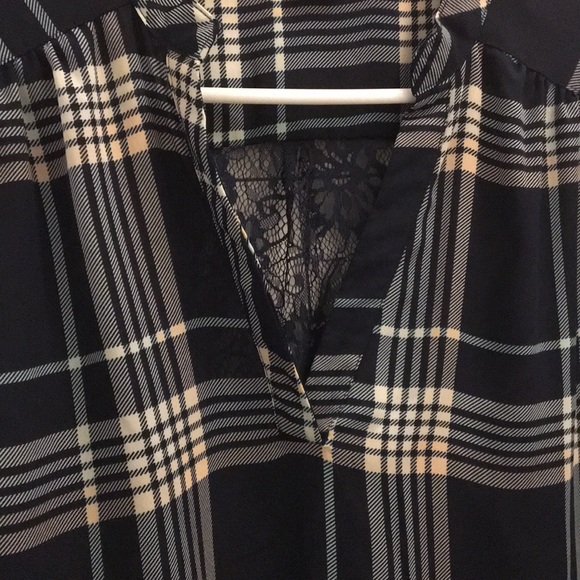 Women’s navy Plaid blouse/tunic with lace back - Picture 3 of 4